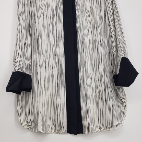 Vince Wavy Striped Silk Button Down Tunic Blouse Top XS Womens Cream Black - Picture 7 of 12